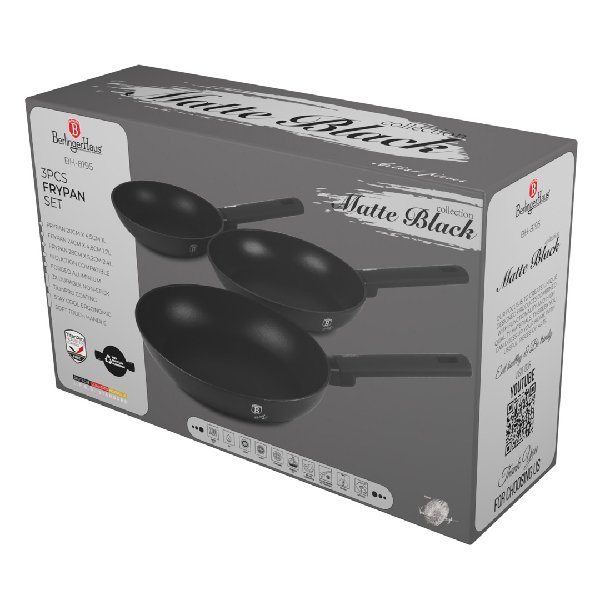 סט מחבתות 3 חלקים Berlinger Haus Matte Black באריזת מתנה יוקרתית